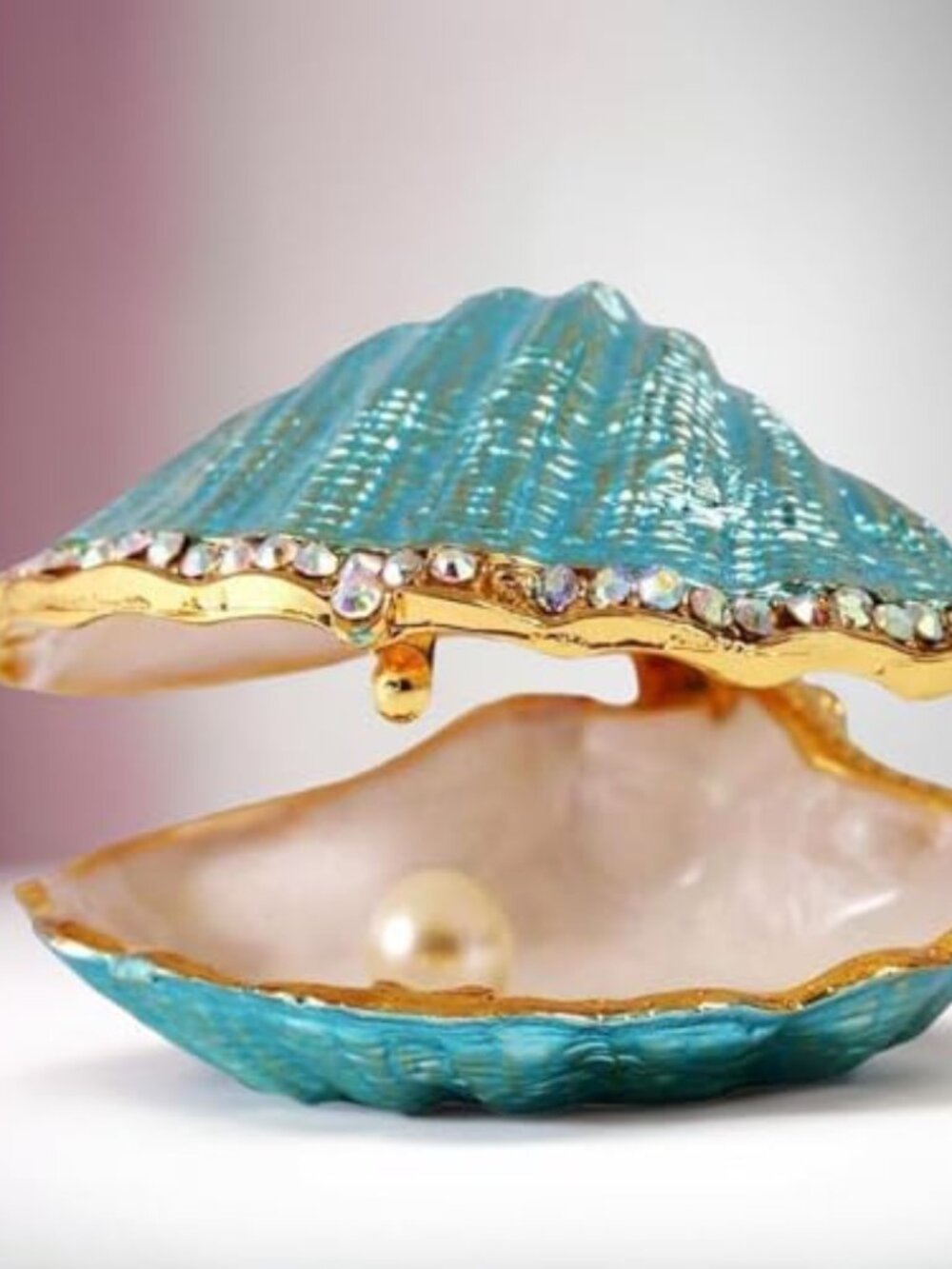 Seashell Trinket Box with Pearl for Women Girls - Hand‎ Painted Enamel Shell